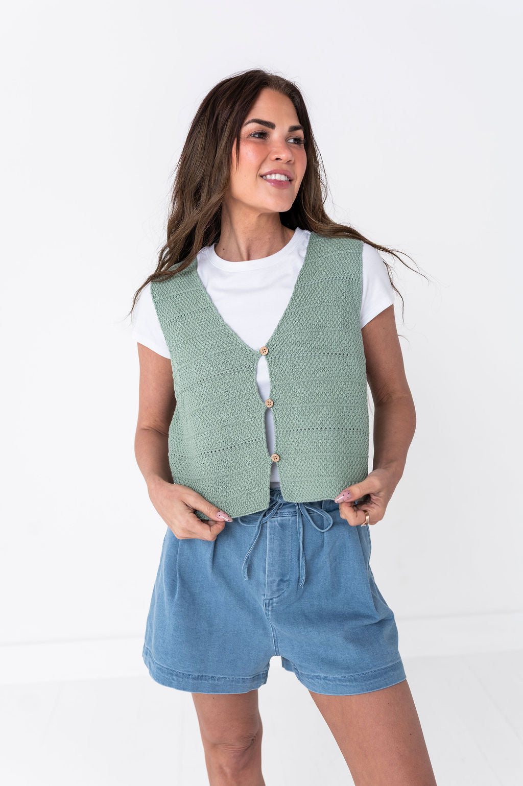 Olly Knit Vest in Sage Green