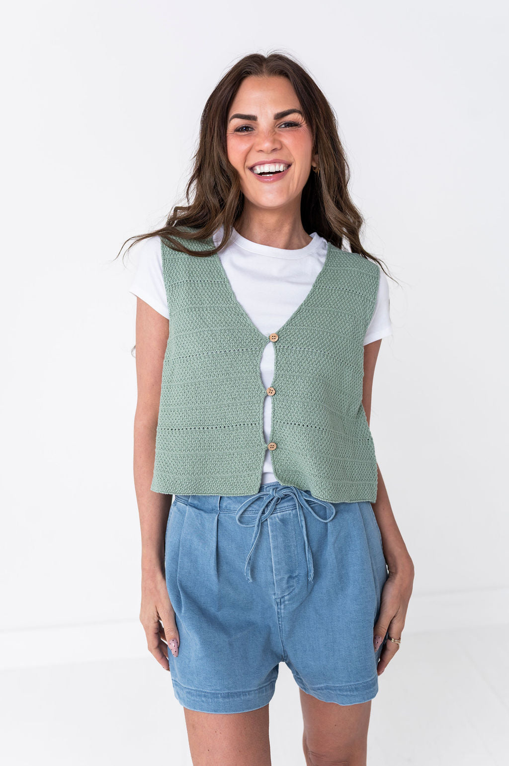 Olly Knit Vest in Sage Green