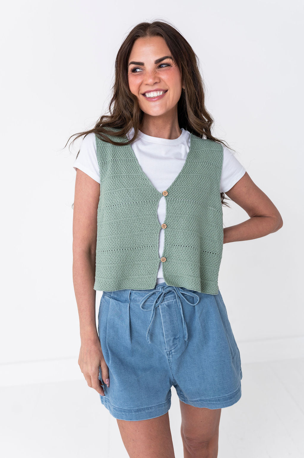 Olly Knit Vest in Sage Green