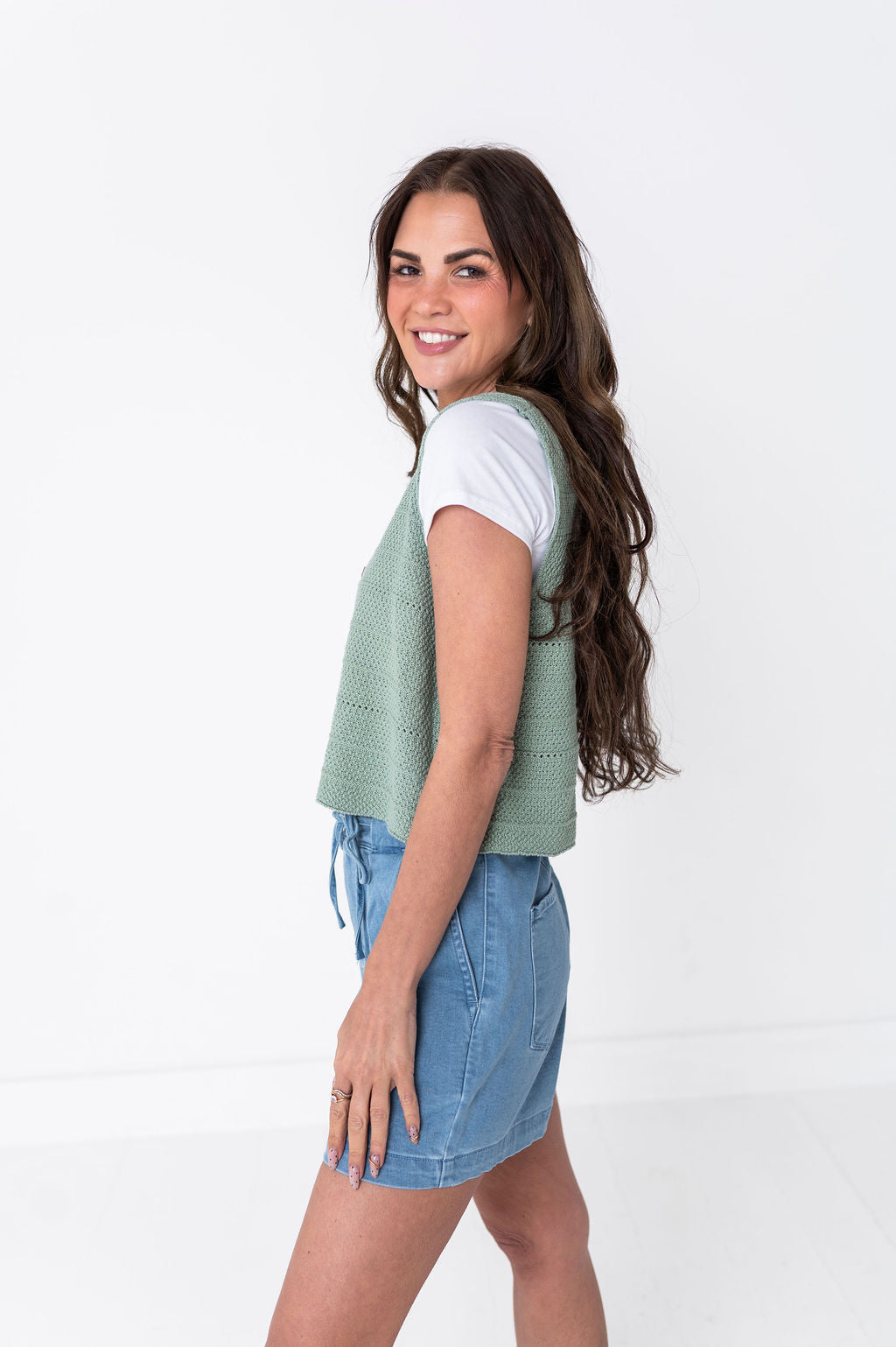 Olly Knit Vest in Sage Green
