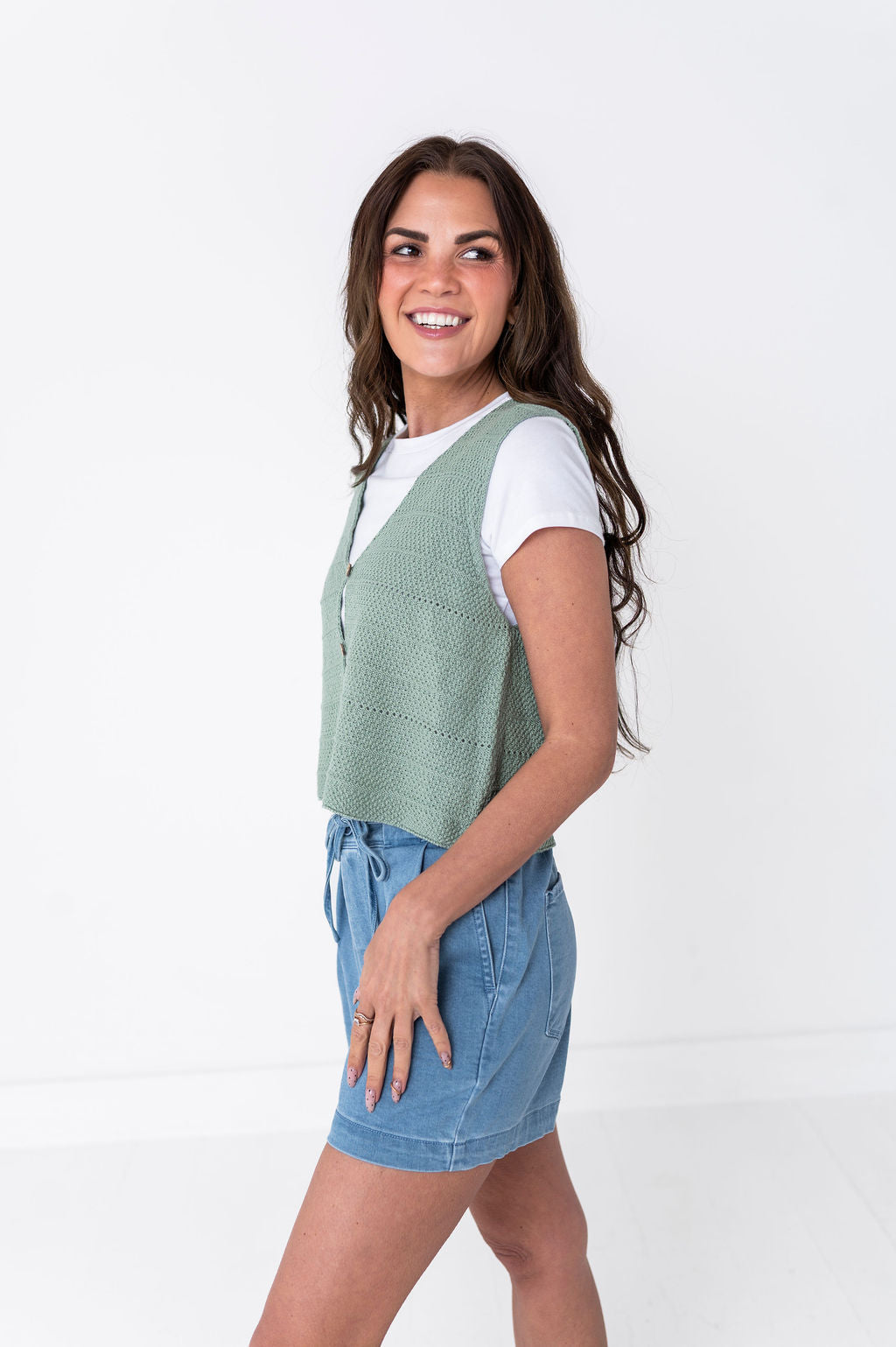 Olly Knit Vest in Sage Green