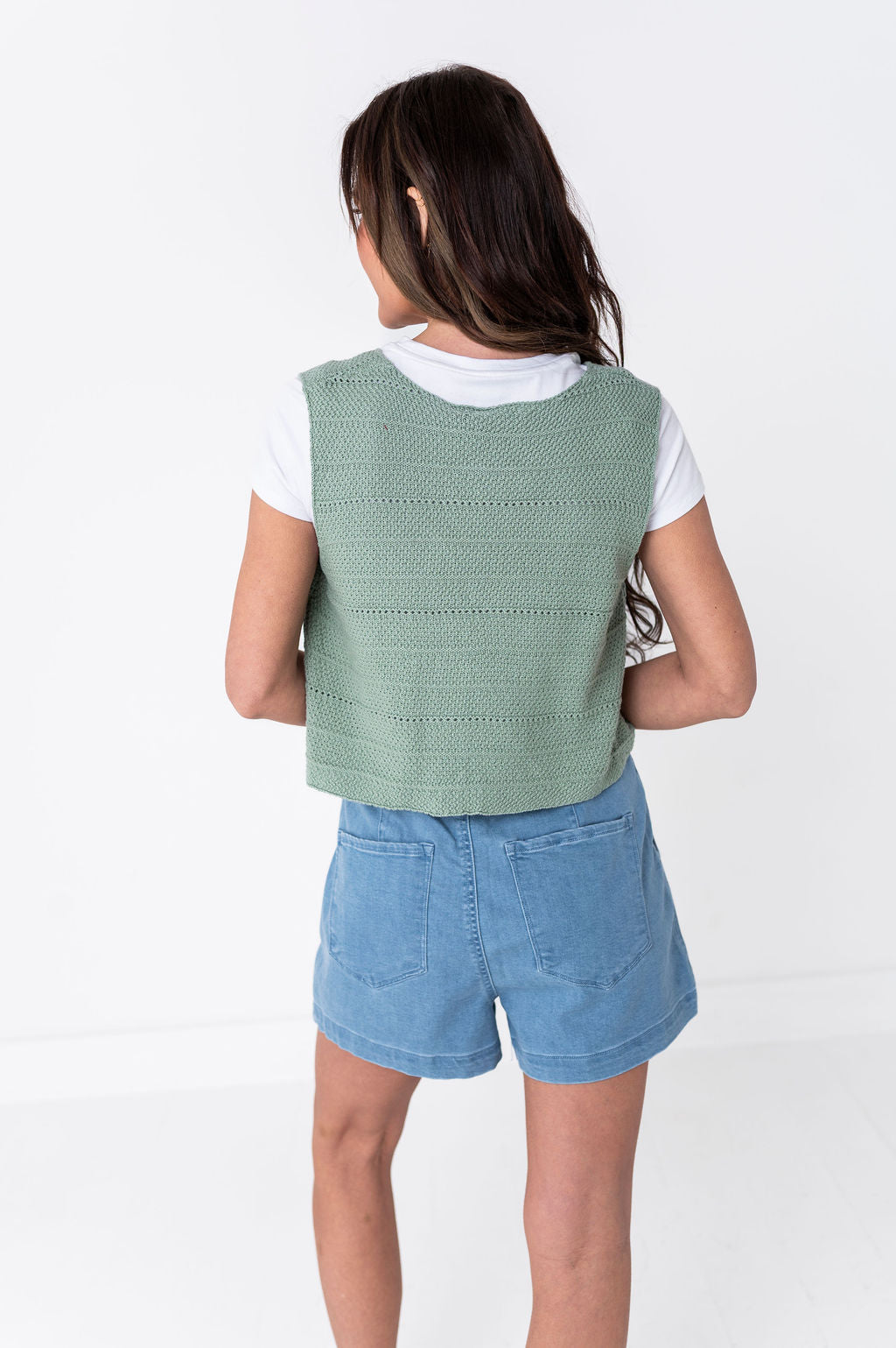 Olly Knit Vest in Sage Green