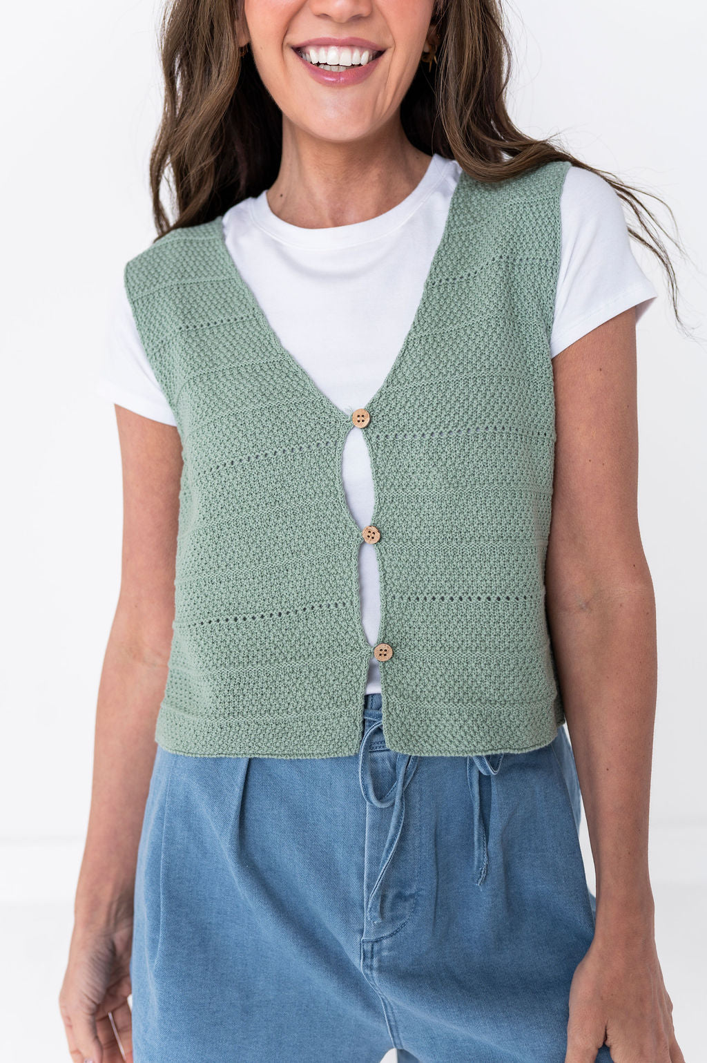 Olly Knit Vest in Sage Green