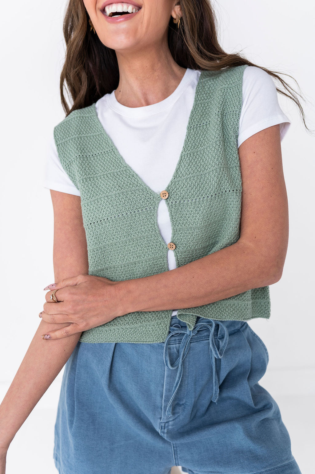 Olly Knit Vest in Sage Green