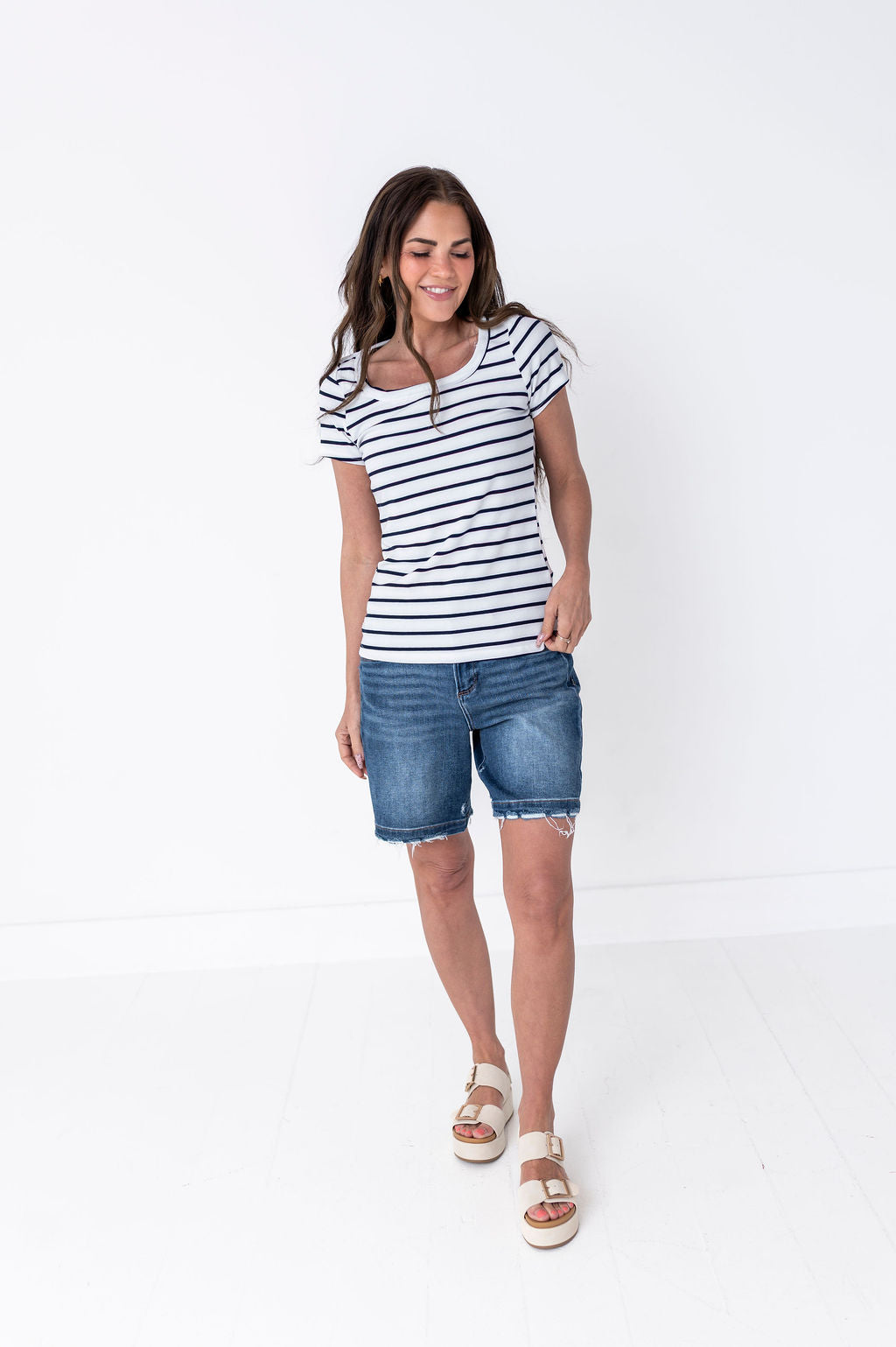 Taylor Striped Top in White - Size Small Left