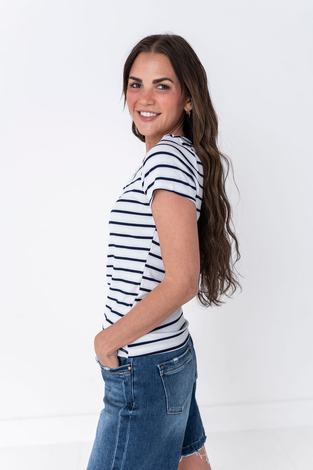 Taylor Striped Top in White - Size Small Left