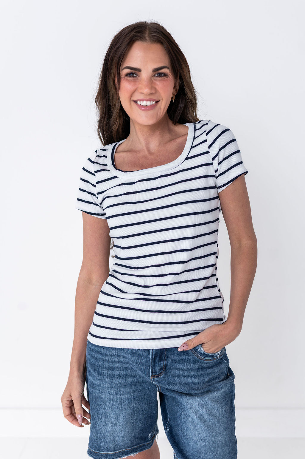 Taylor Striped Top in White - Size Small Left