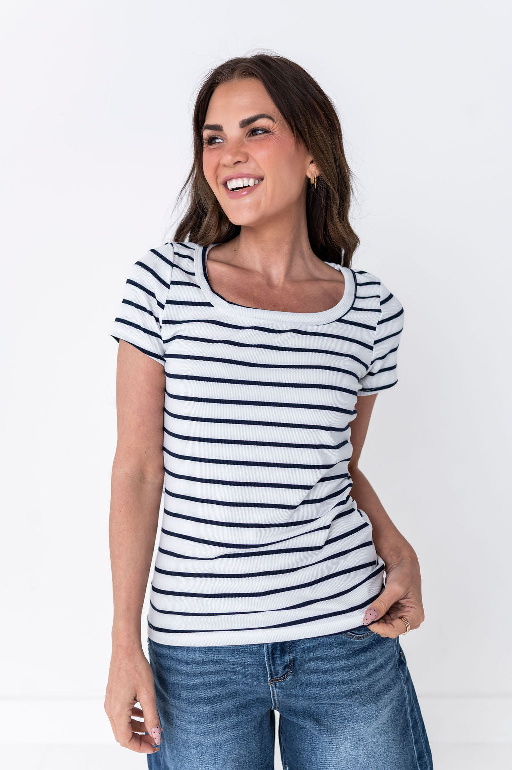 Taylor Striped Top in White - Size Small Left