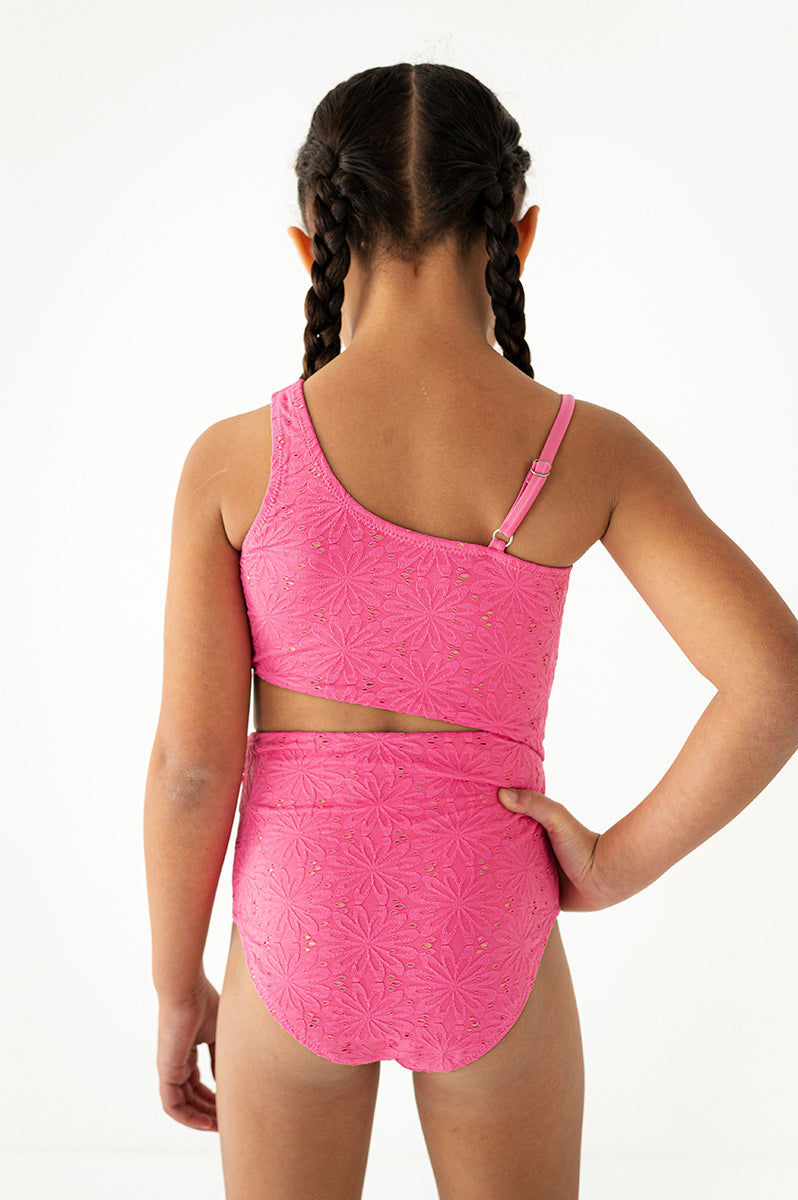Girls One Piece in Eyelet Flamingo