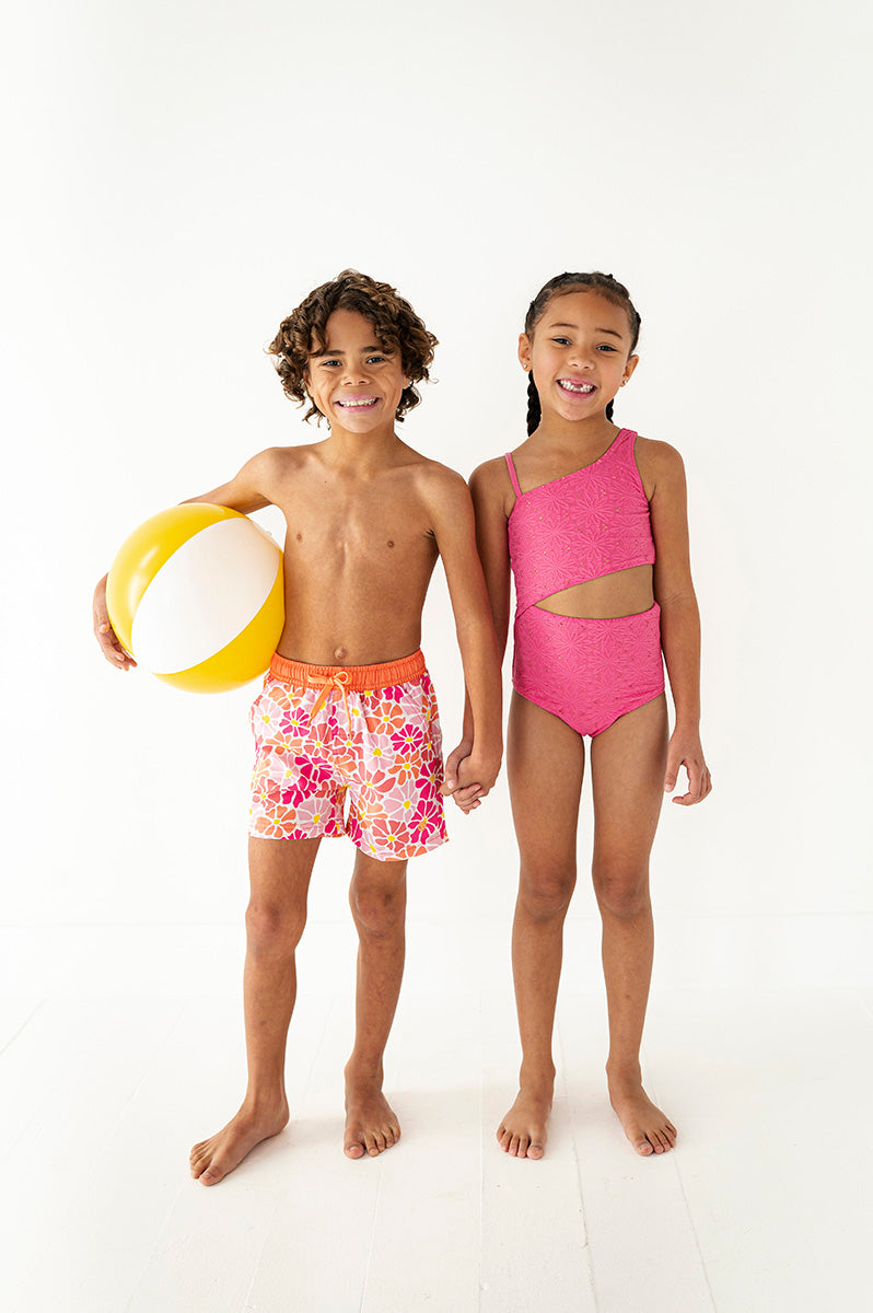 Girls One Piece in Eyelet Flamingo