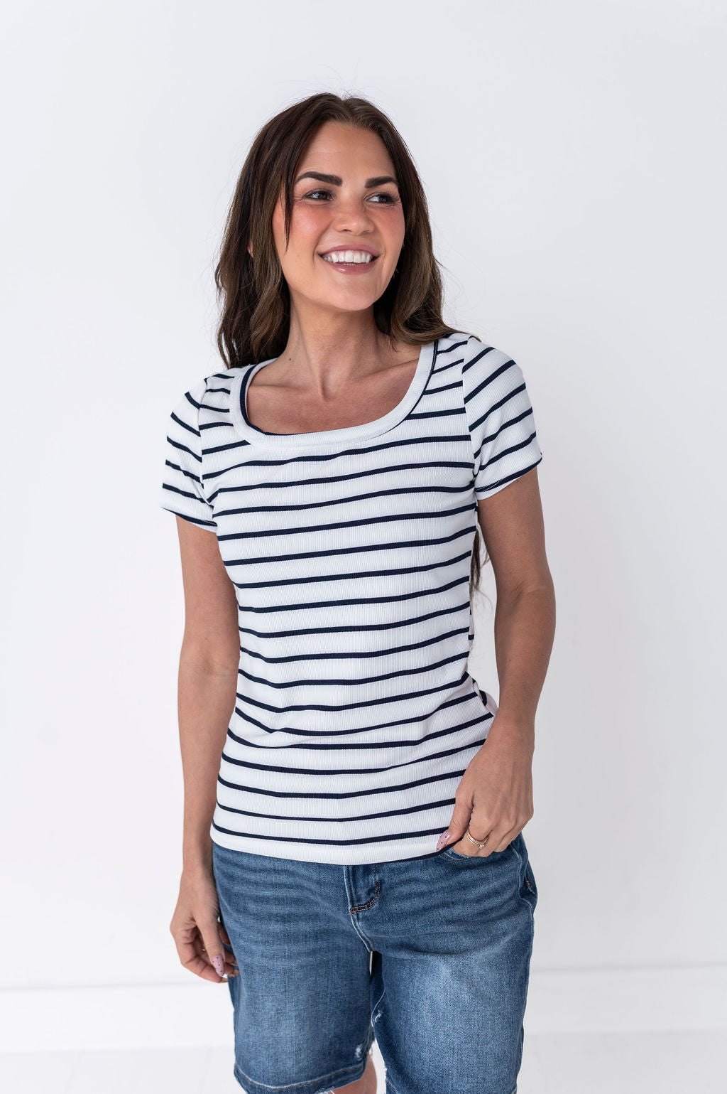 Taylor Striped Top in White - Size Small Left