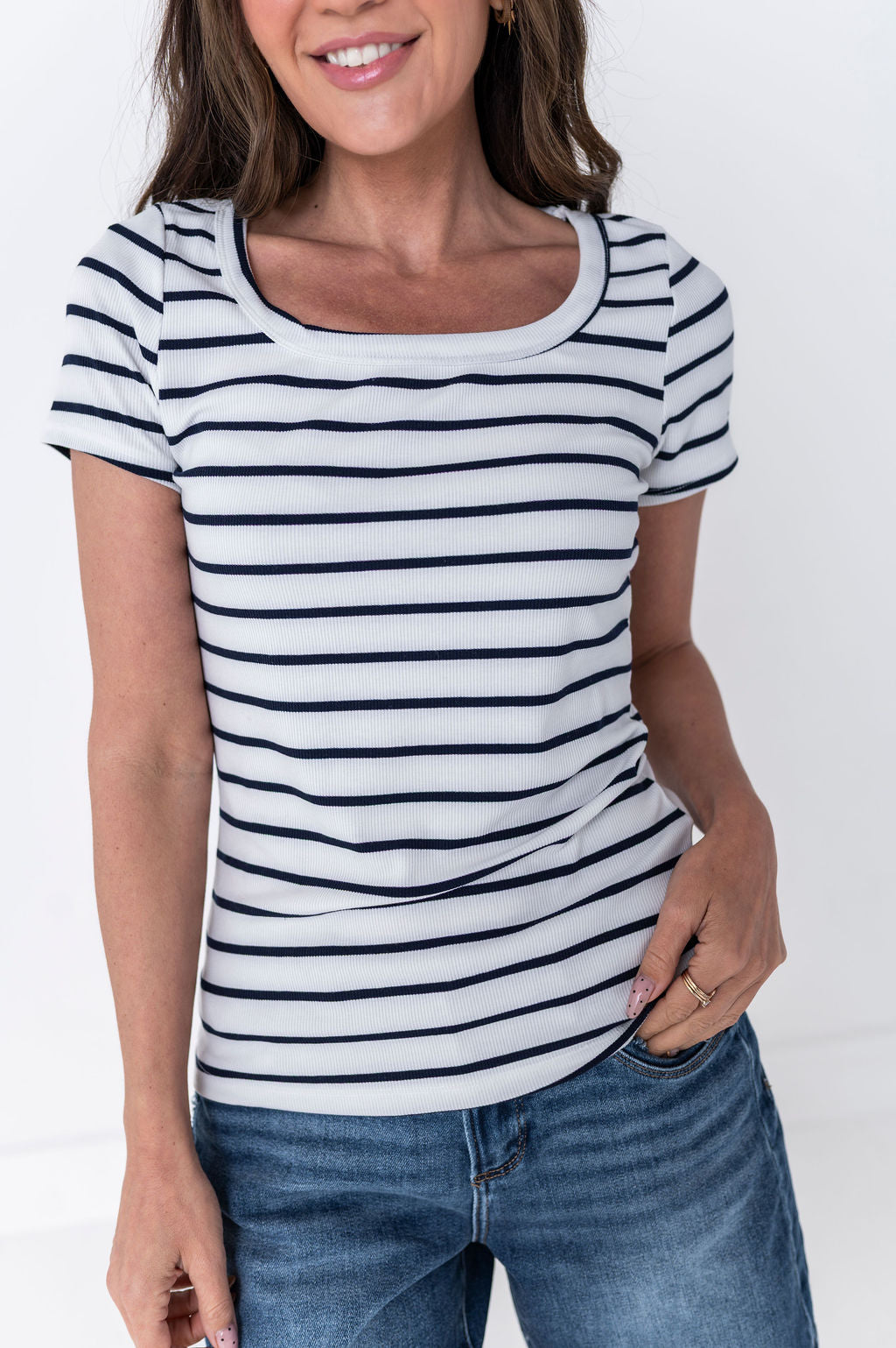 Taylor Striped Top in White - Size Small Left