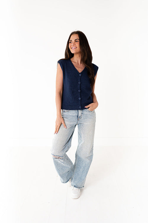 Brighton Button Up Vest in Navy