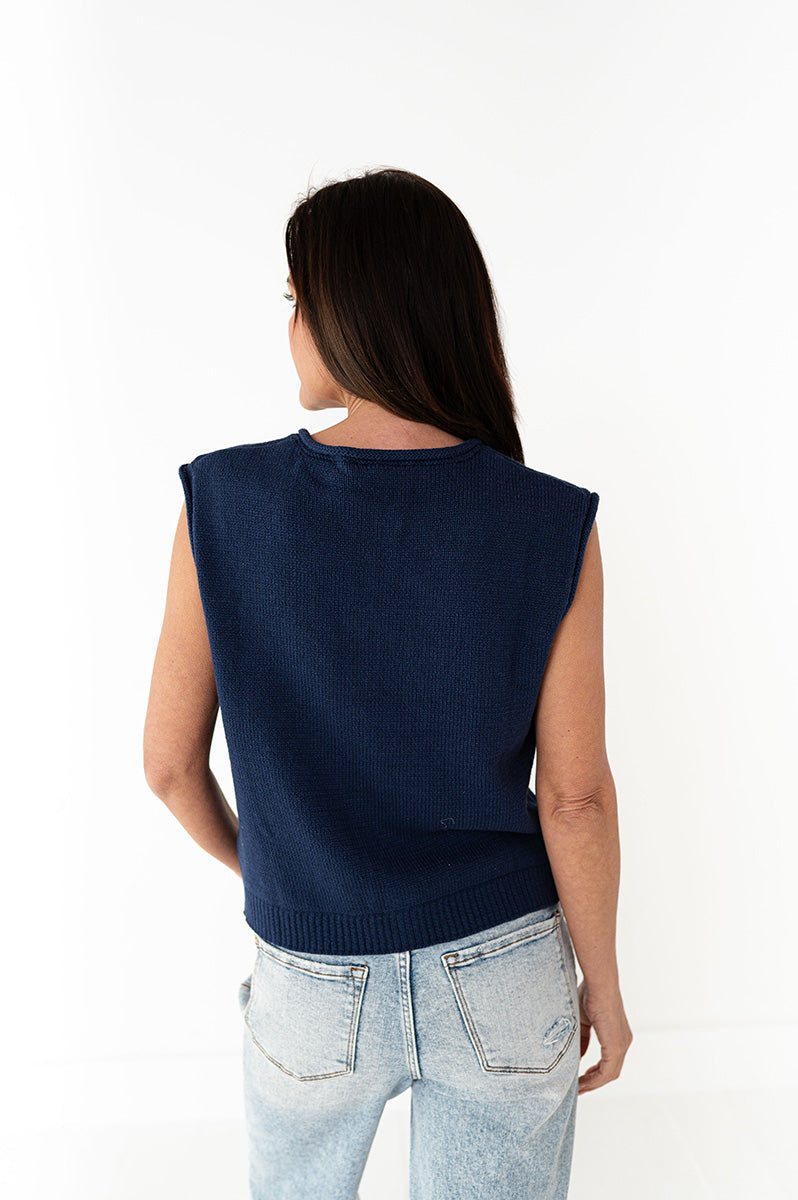 Brighton Button Up Vest in Navy