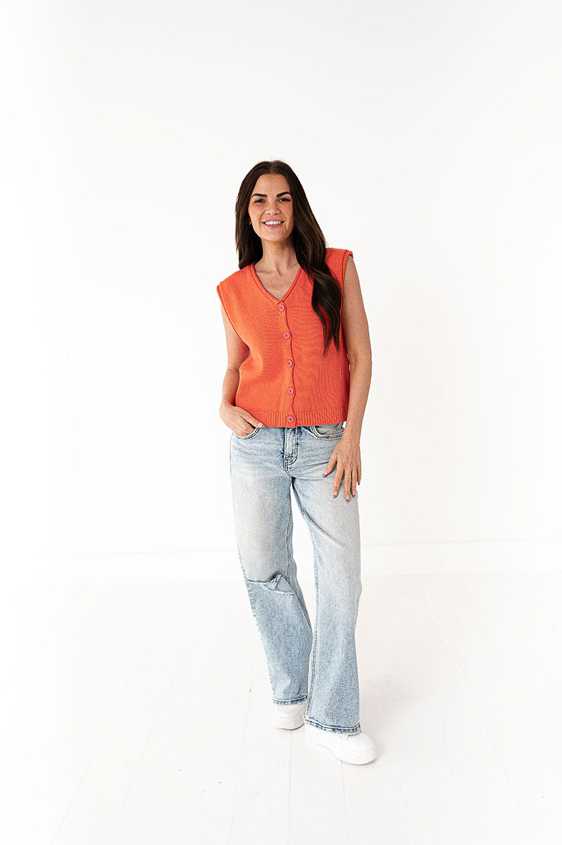Brighton Button Up Vest in Orange