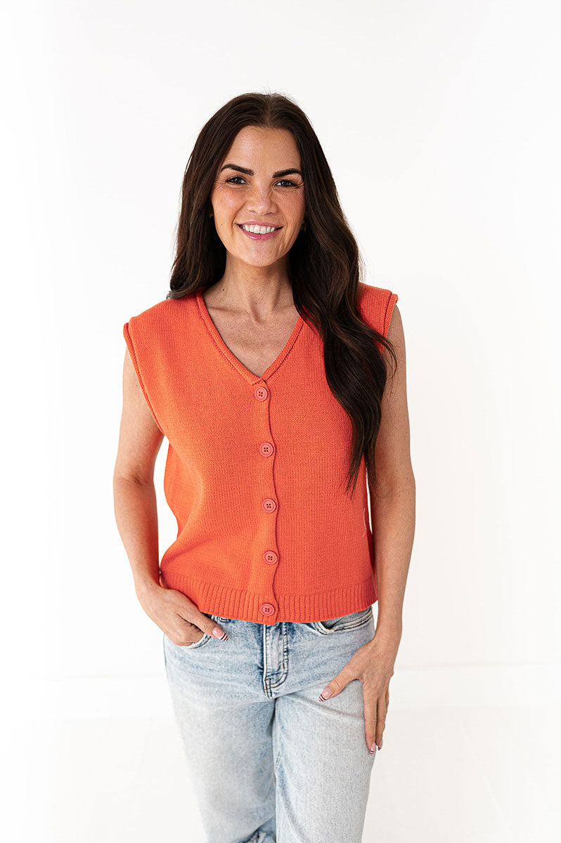Brighton Button Up Vest in Orange