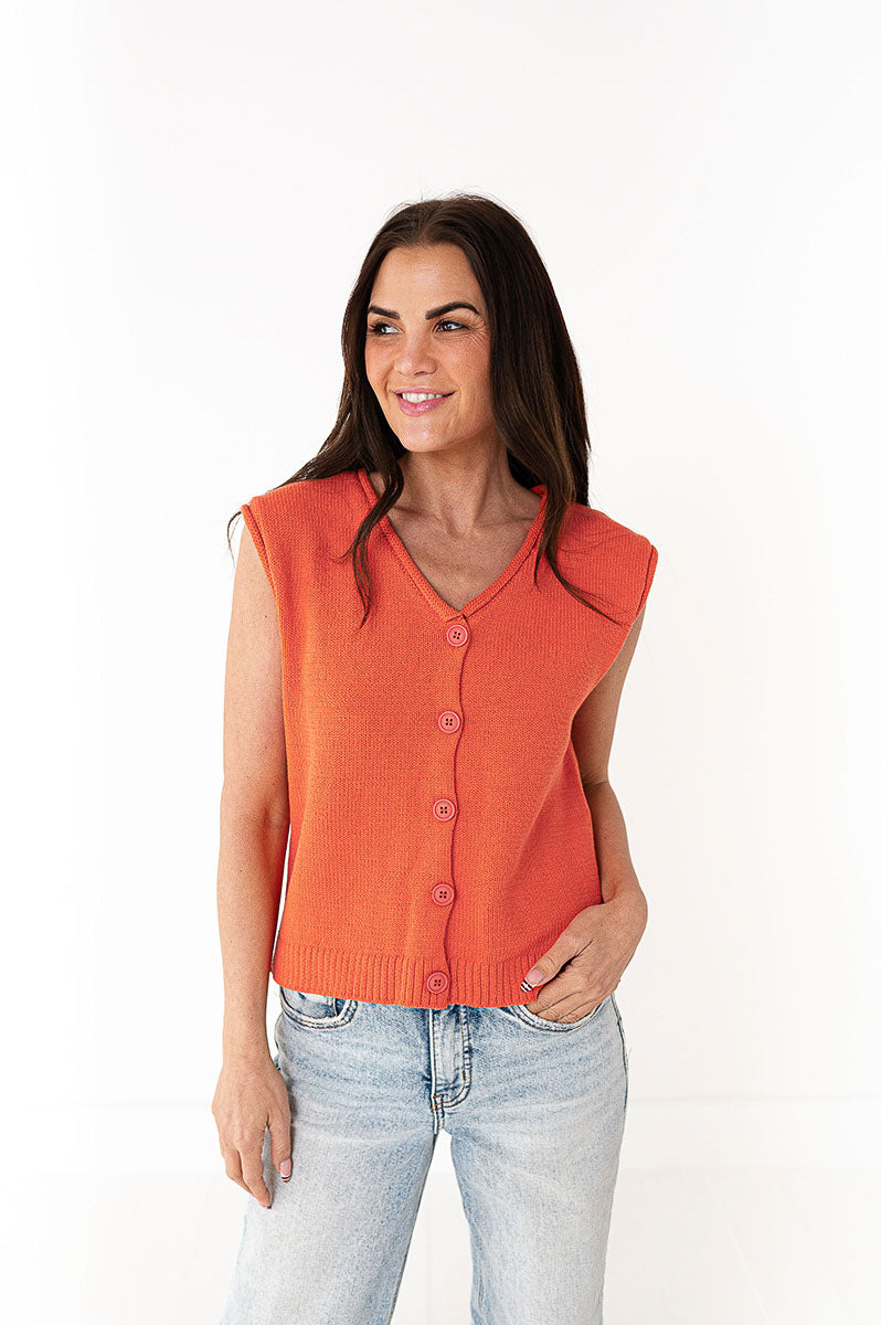 Brighton Button Up Vest in Orange