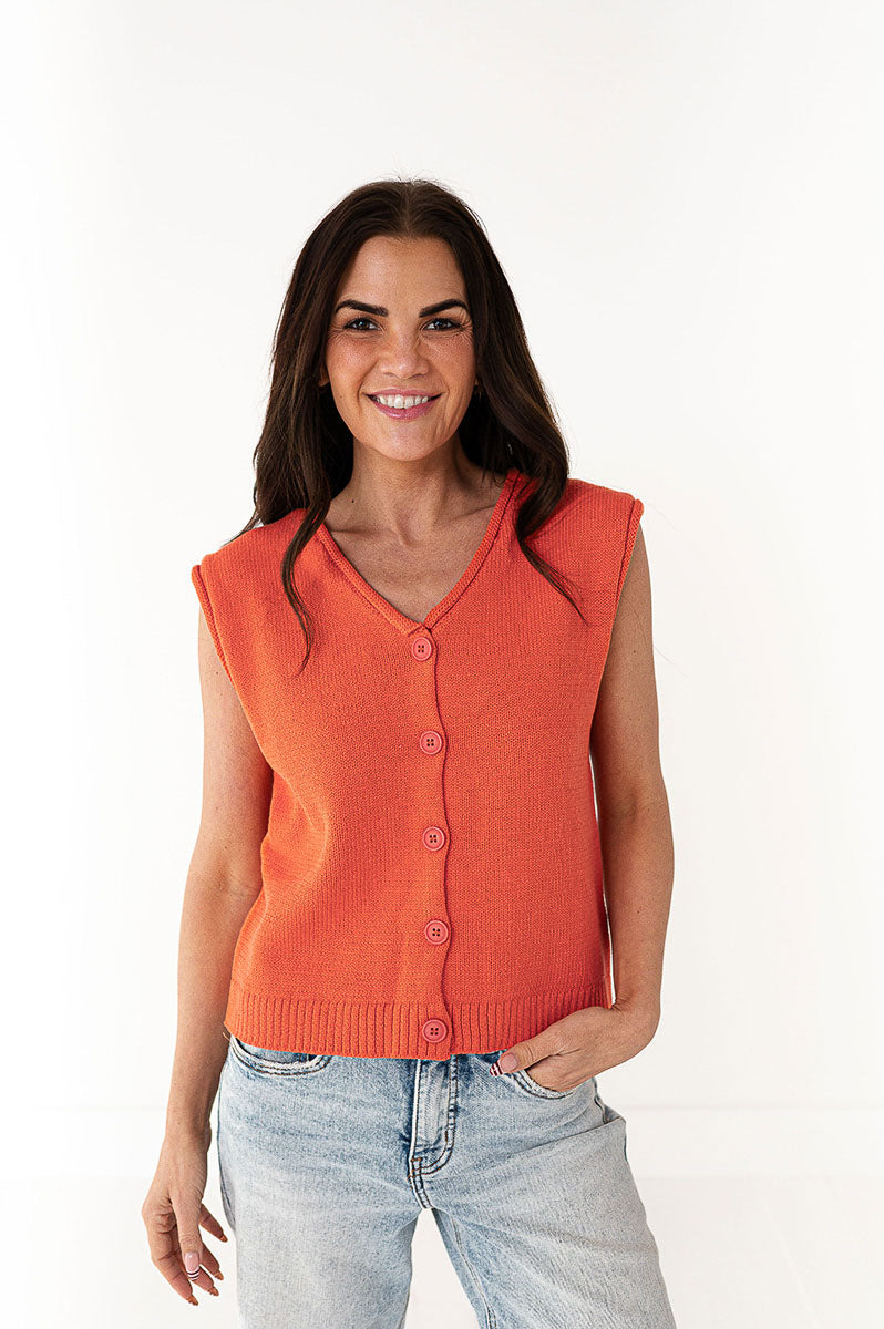 Brighton Button Up Vest in Orange