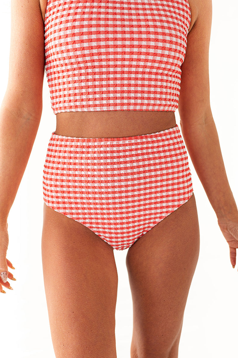 Mid Rise Gingham Textured Bottom in Punch