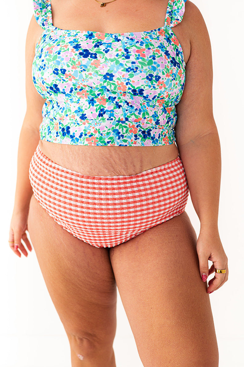 Mid Rise Gingham Textured Bottom in Punch