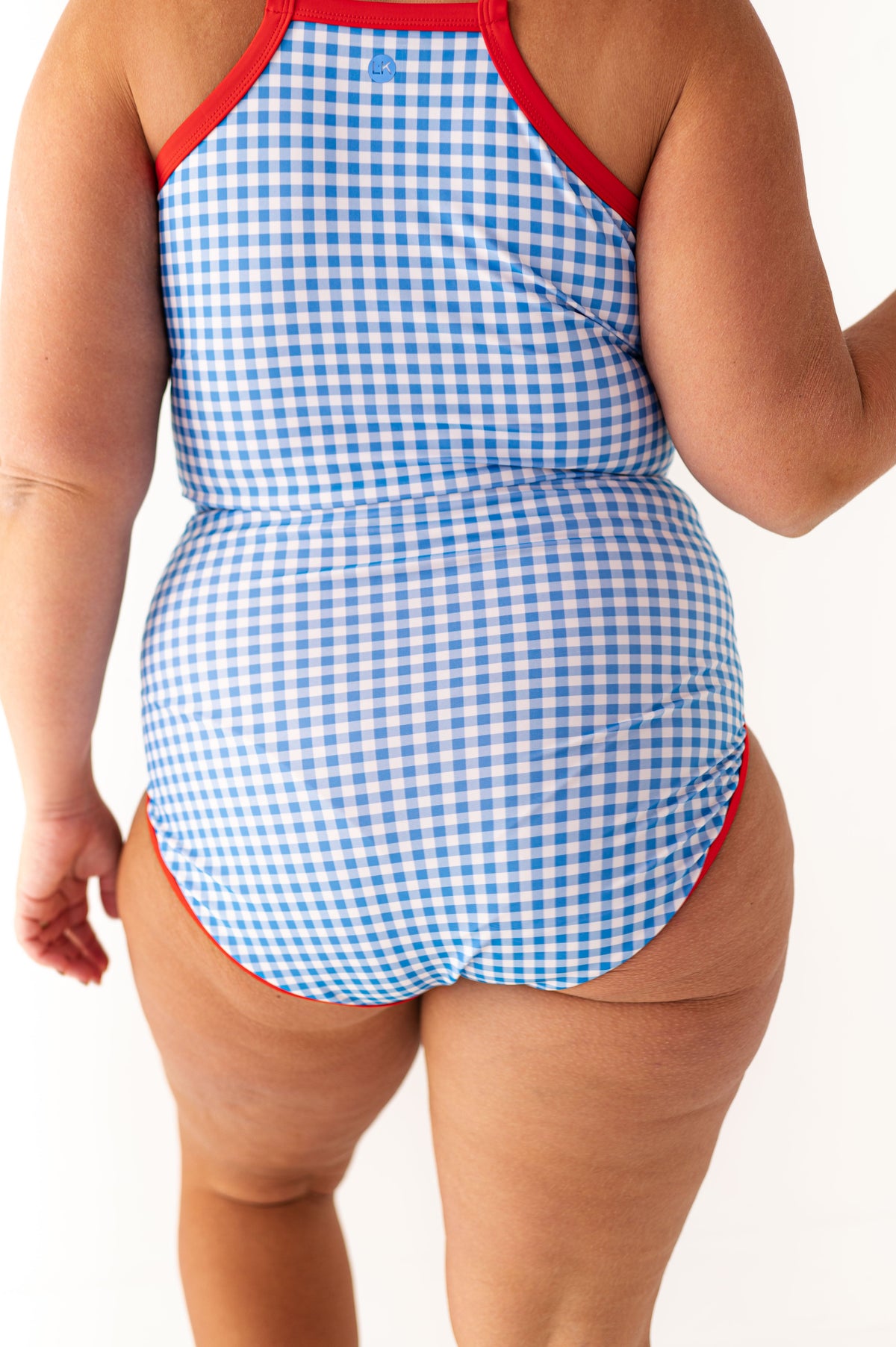 Blue Gingham High Waisted Piped Bottoms