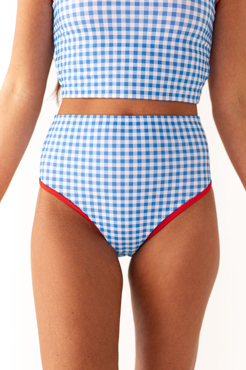 Mid Rise Piped Bottom in Blue Gingham