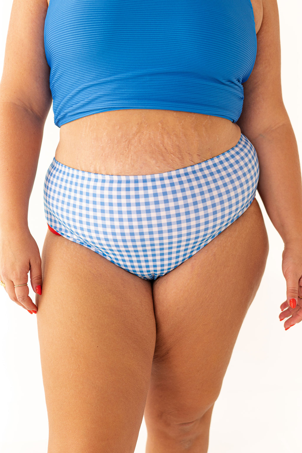 Mid Rise Piped Bottom in Blue Gingham