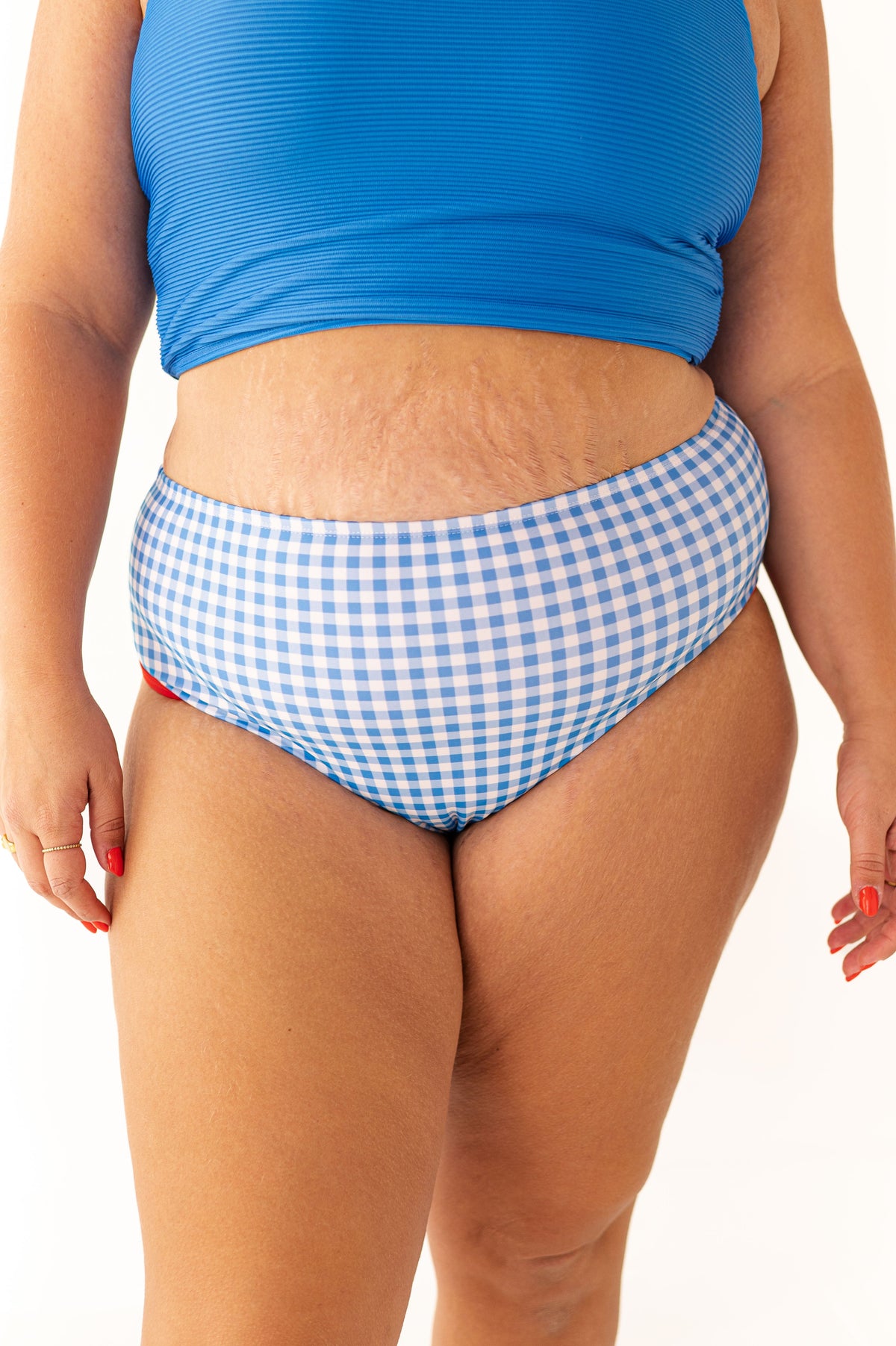 Mid Rise Piped Bottom in Blue Gingham