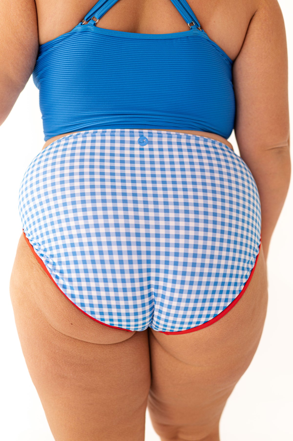 Mid Rise Piped Bottom in Blue Gingham