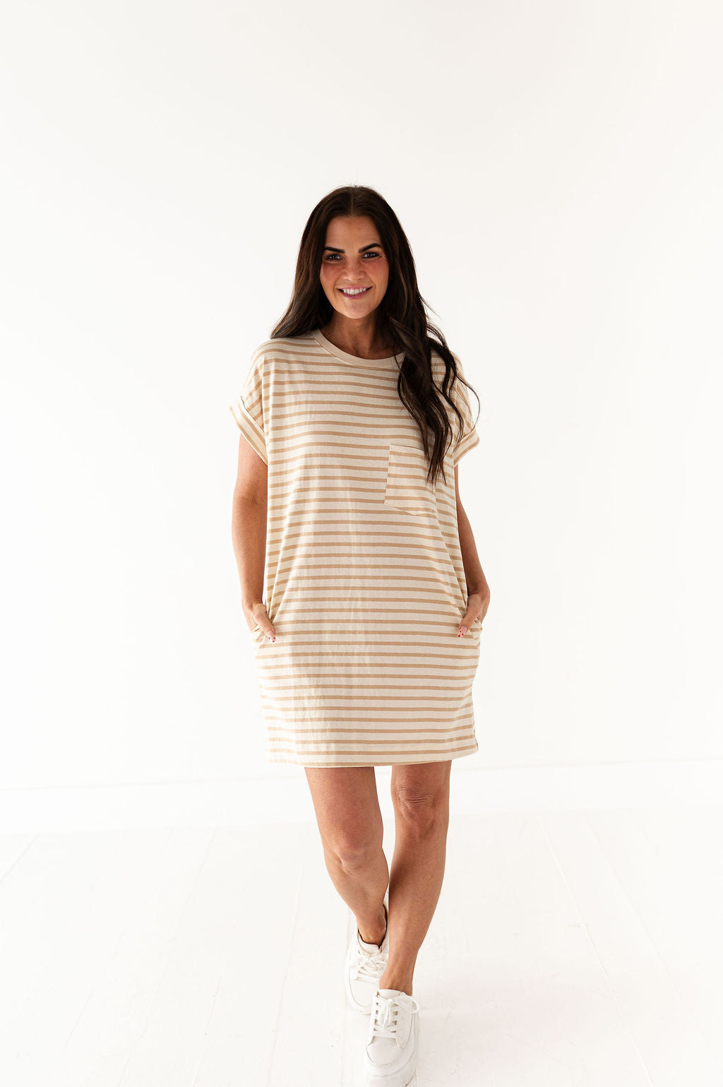Becca T-Shirt Dress in Light Taupe - Size Small Left
