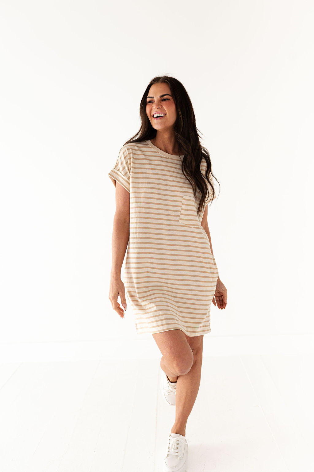 Becca T-Shirt Dress in Light Taupe - Size Small Left