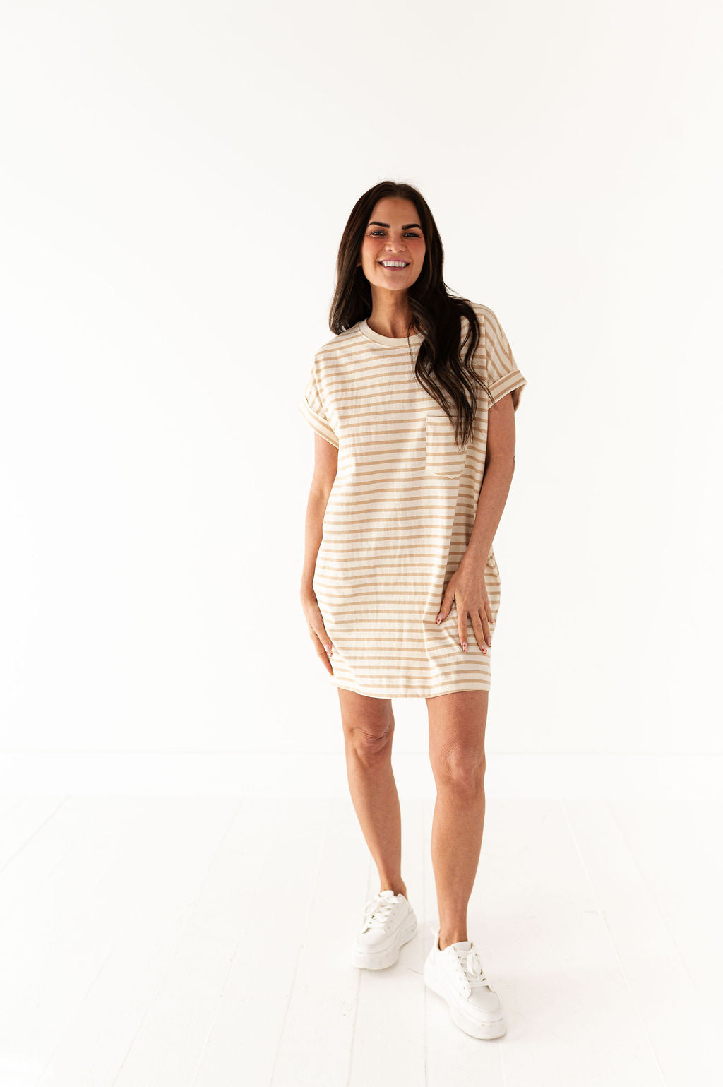 Becca T-Shirt Dress in Light Taupe - Size Small Left