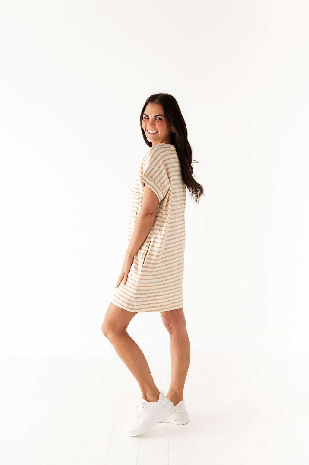 Becca T-Shirt Dress in Light Taupe - Size Small Left