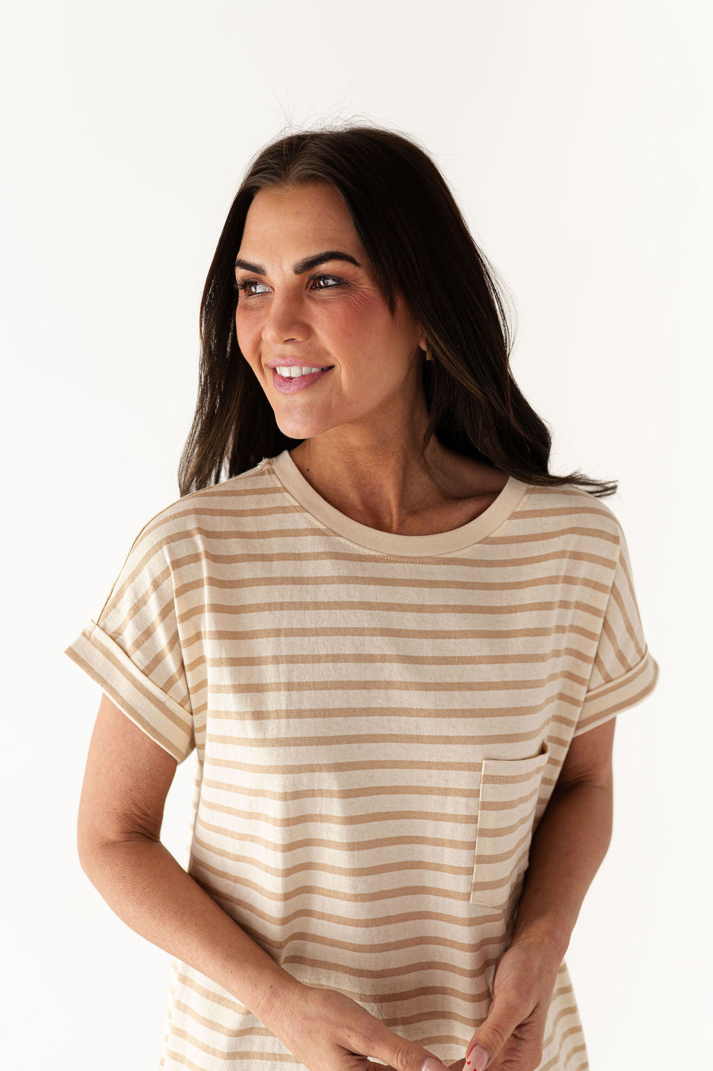 Becca T-Shirt Dress in Light Taupe - Size Small Left