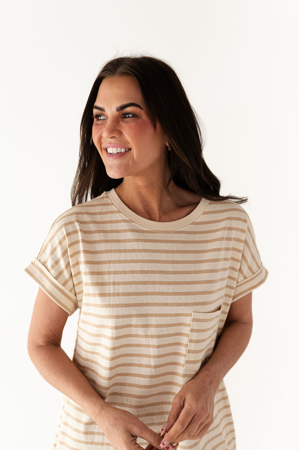 Becca T-Shirt Dress in Light Taupe - Size Small Left